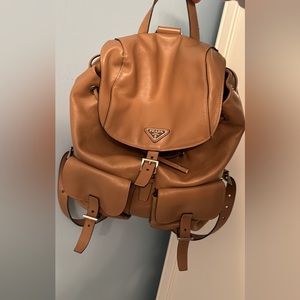 Prada light brown leather backpack